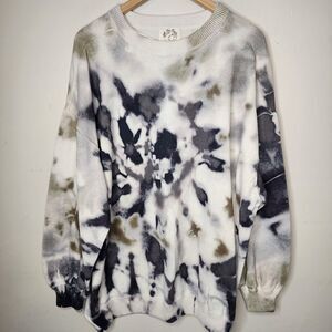 Free People Cosmos Tie Dye Sweater Oversized Slouchy Womens XL Green Black